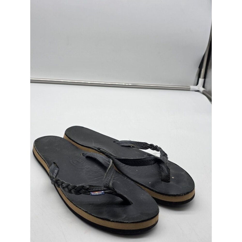 Rainbow Sandals Womens Size L/XL Black Braided Flip Flop Comfort Shoes 4678-0217